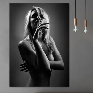 Ink on Canvas Vogue Female Monochrome Portrait Unframed Print